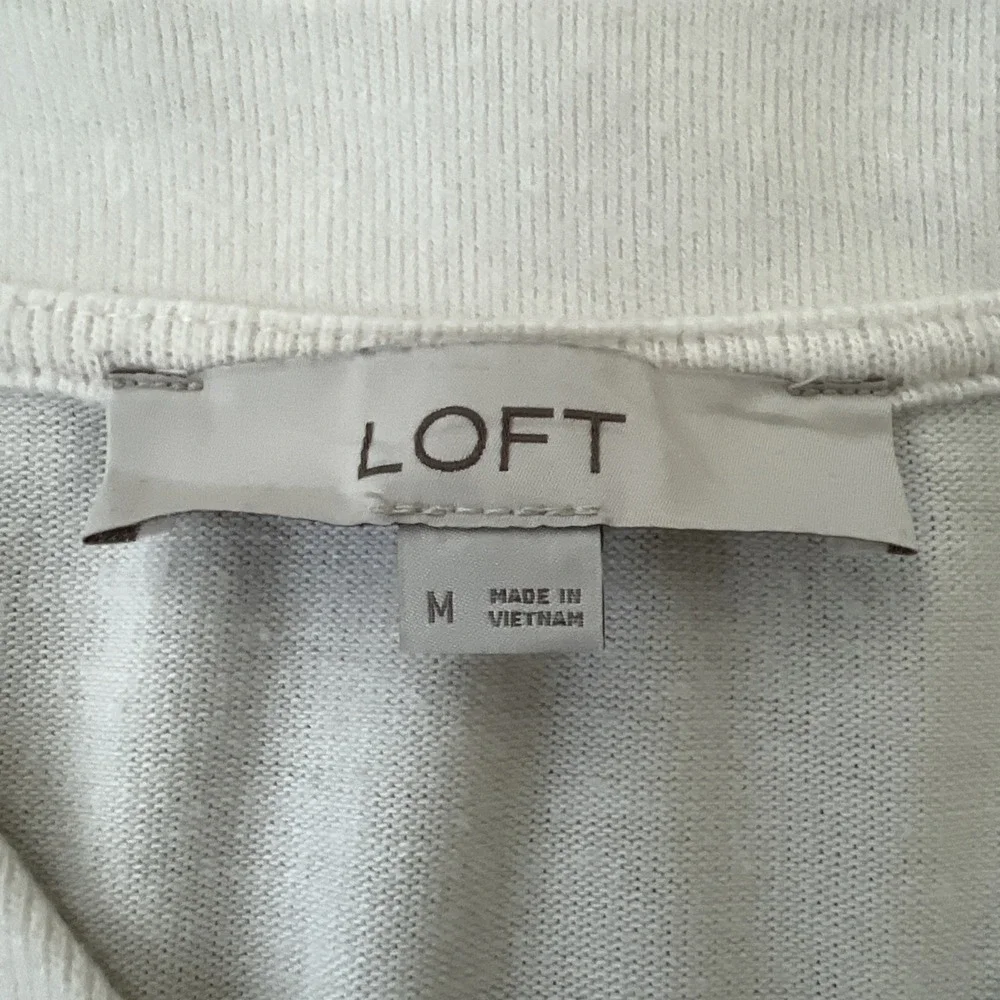LOFT Long Puff Sleeve V-Neck Soft Knit Blouse Top Womens M Off White